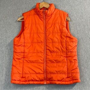 Warehouse One Puffer Vest Women’s Large Orange All Weather Gear Full Zip Fleece